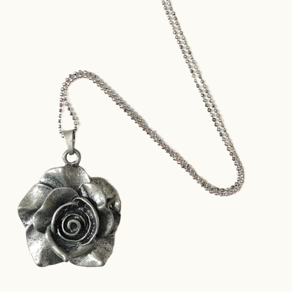Silver Tone Rose Pendant With Sterling Silver Chain - Picture 2 of 7
